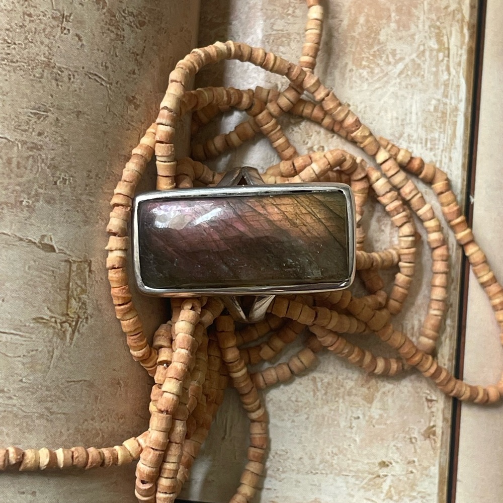 “BOHO” 925 Sterling Silver Natural Labradorite Ring | adjustable Ring - Picture 6 of 16